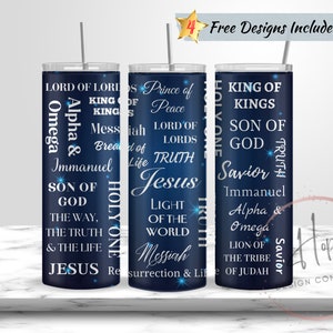 Names of Jesus-Blue 20 oz Skinny Tumbler Sublimation Design, PNG Instant DIGITAL Download, Christian Tumbler Wrap, Religious Tumbler Wrap