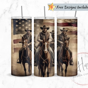 Cowboys On Horseback 20 oz Skinny Tumbler Sublimation Design Template, Tumbler PNG Digital Download, Patriotic PNG, Western PNG