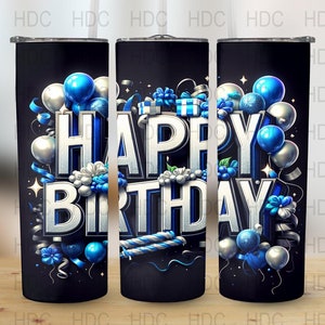 Festliches alles Gute zum Geburtstag 20 Unzen Tumbler Wrap, 3D Ballons und Banners festliches Design, alles Gute zum Geburtstag digitaler Download, Geburtstag PNG