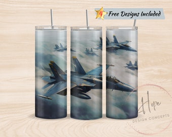 Fighter Jets 20 oz Skinny Tumbler Sublimation Design, PNG Digital Download, Patriotic Tumbler, Military Tumbler, Gift for Dad Tumbler