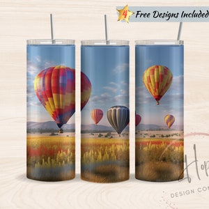 Hot Air Balloons 20 oz Skinny Tumbler Sublimation Design Template, Tumbler PNG Instant Digital Download, Outdoor Tumbler