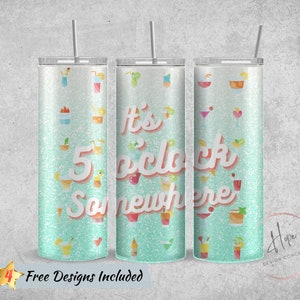 It&#39;s 5 o&#39;clock Somewhere 20oz Skinny Tumbler Cocktail Design Sublimation Design Templates, Tumbler Straight PNG Digital Download