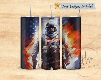 American Soldier Abstract With Patriotic Colors 20 oz Skinny Tumbler Sublimation Design, PNG Instant DIGITAL Download, Military Tumbler