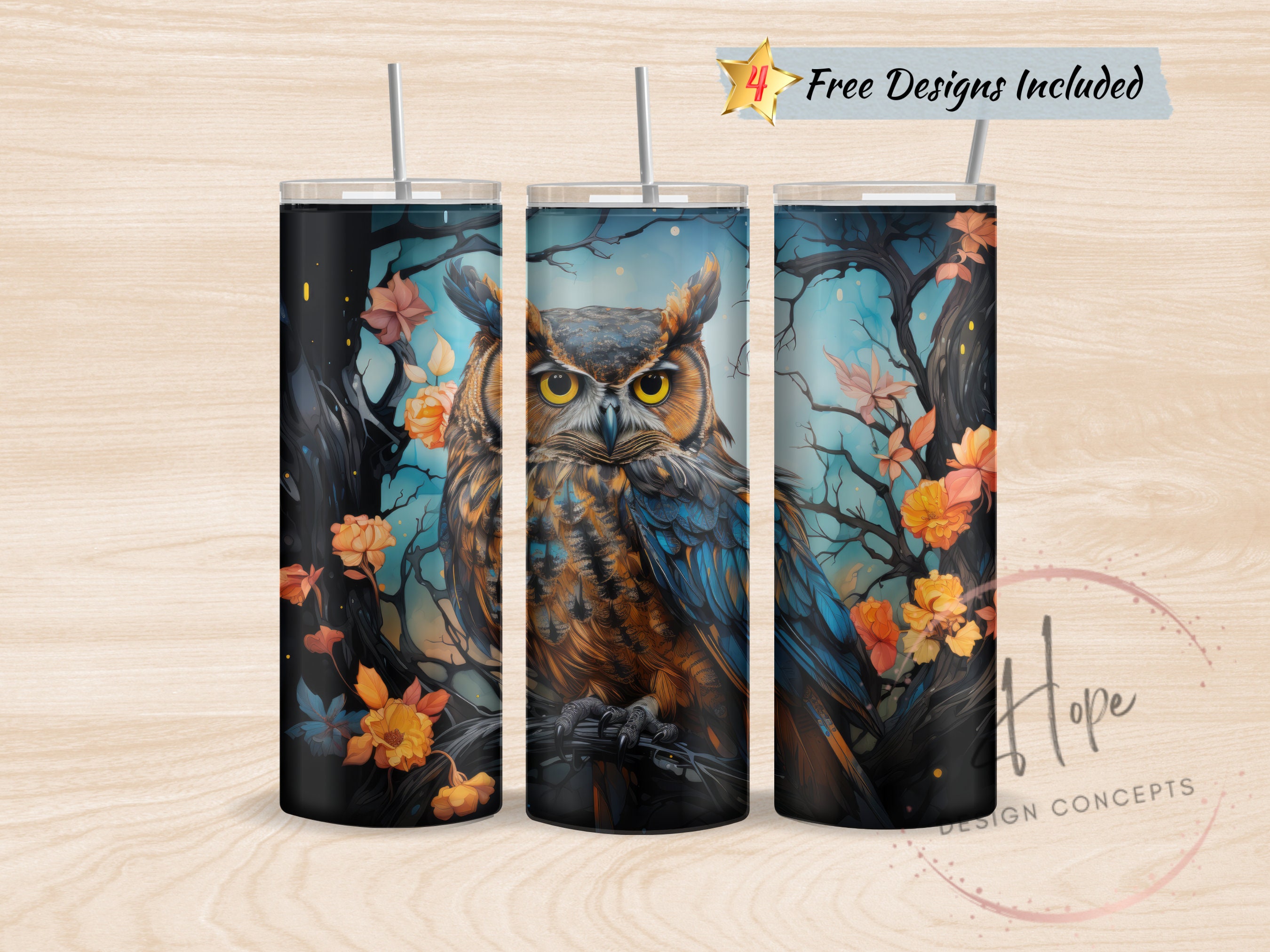3D Owl In Fall 20 oz Skinny Tumbler Sublimation Design, PNG Instant DIGITAL Download, Owl Tumbler Wr