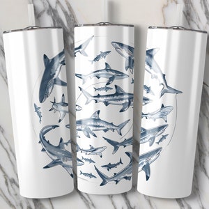 Circle of Sharks 20oz Tumbler Design Wrap, Shark Life Digital Download, Sharks PNG, Sharks Skinny Tumbler Design, Tapered Tumbler Wrap