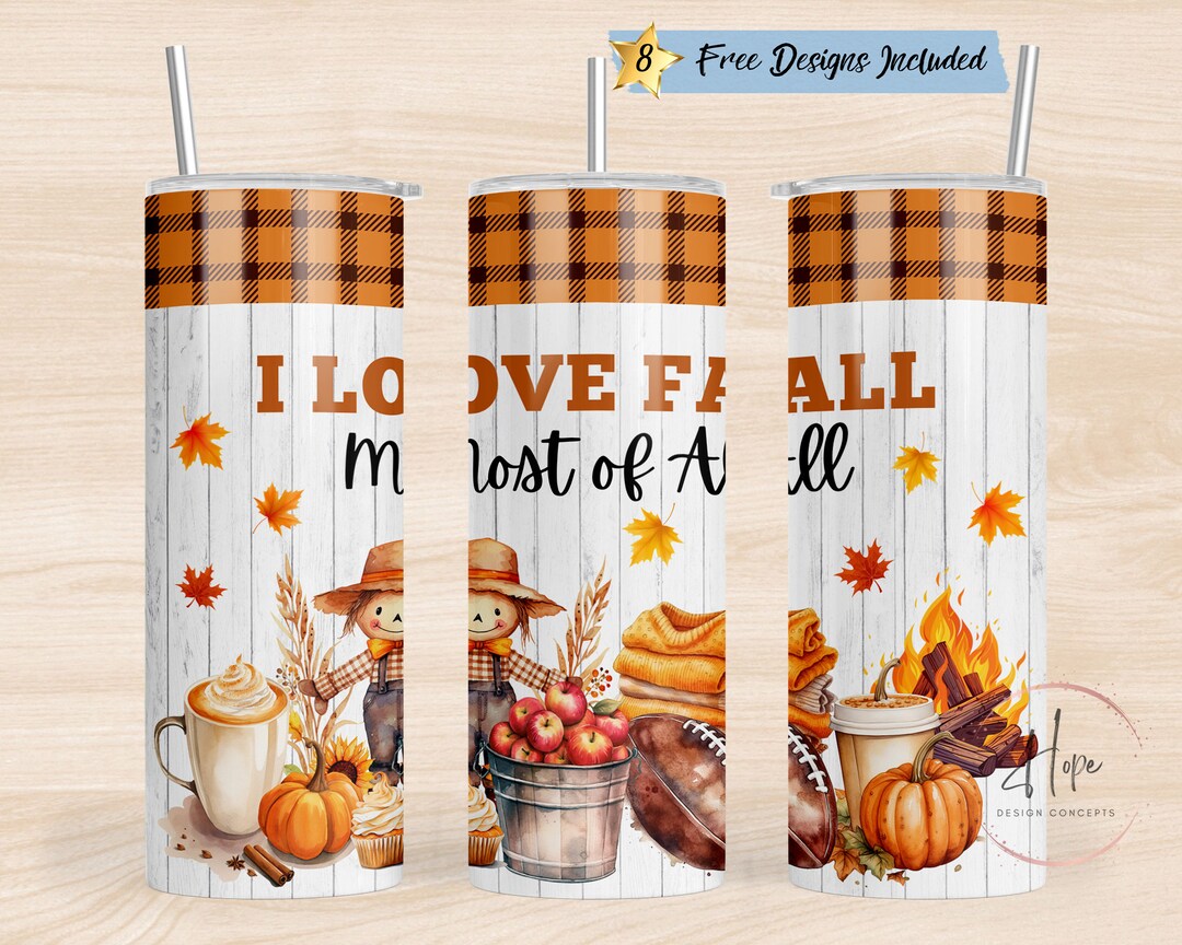 I Love Fall 20 Oz Skinny Tumbler Sublimation Design, PNG Instant ...