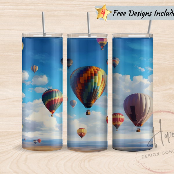 Hot Air Balloons Landscape 20 oz Skinny Tumbler Sublimation Design Template, PNG Instant Digital Download, Outdoor Tumbler