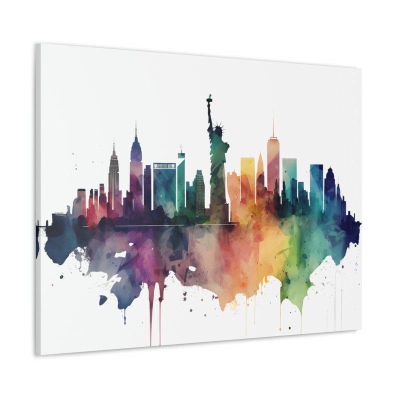 New York City Watercolor Skyline Canvas Wall Art Design | Canvas Print ...