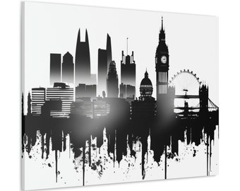 London Watercolor Skyline Canvas Wall Art Design / Stampa su tela / Stampa su tela City unica pronta da appendere