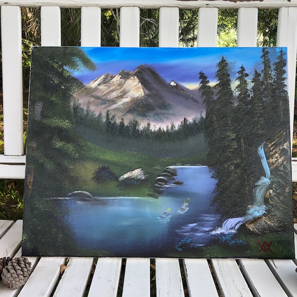 Bob Ross Style Original Oil Painting 16x20 First Light of Dawn