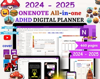 adhd digital planner 2024- 2025 , Hyperlinked OneNote Planner template work -Android, iPad,Windows, PC,MacBook onenote template professional