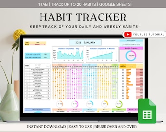 ADHD Gewoonte Tracker Dagelijks Wekelijks Maandelijks Spreadsheet 2026 Tracker Google Spreadsheets Excel Self Care-spreadsheetsjabloon