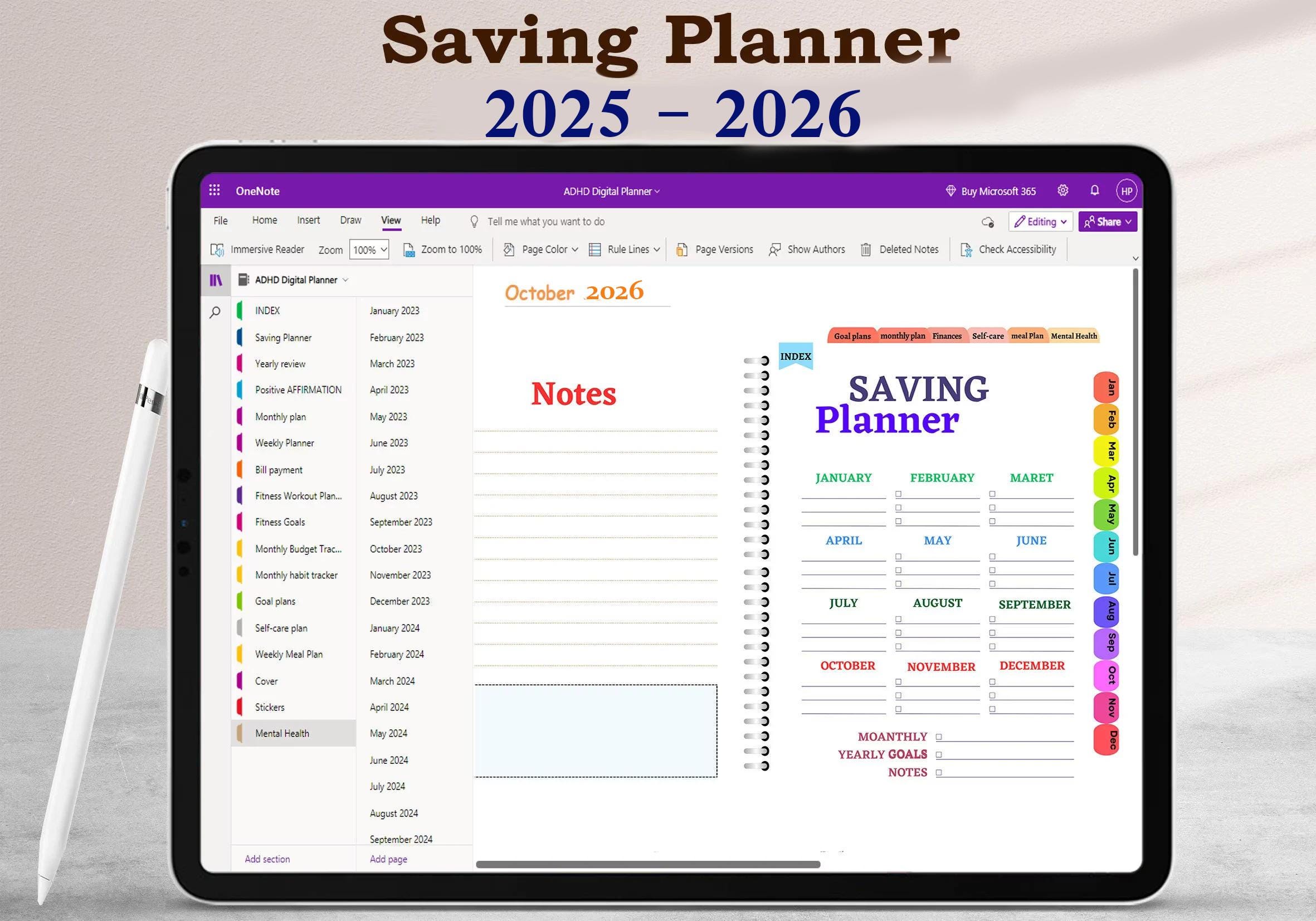 Onenote Digital Planner 2025- 2026, Hyperlinked Onenote Planner ...