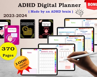ADHD digitale planner 2023-2024: dagelijkse zelfzorggewoonten volgen (digitale download)