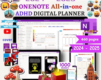 OneNote digital planner 2024- 2025 , Hyperlinked OneNote Planner template -Android, iPad,Windows, PC,MacBook onenote template professional