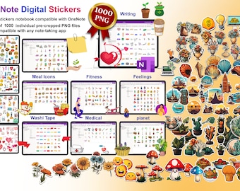 Digitale OneNote-stickers: 1000+ vooraf bijgesneden png-bestanden (digitale download)