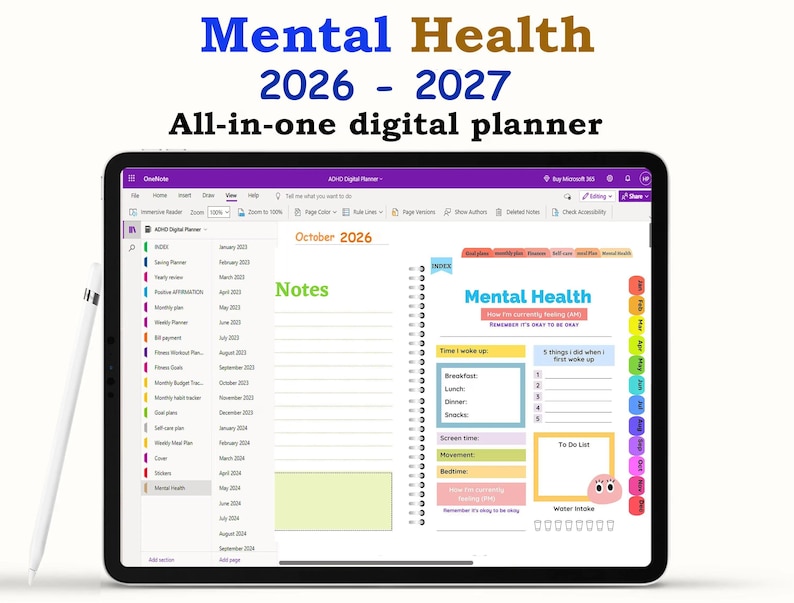 Onenote 2027 Tutorials Onenote ADHD Digital Planner 2026- 2027,hyperlinked Onenote Planner ...