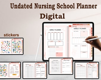 Niet-gedateerde planner voor verpleegscholen | Digitale studentenorganizer, stickers (GoodNotes Planner)