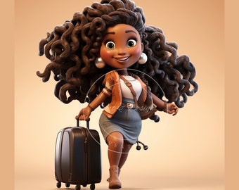 Black Woman Travel Clipart: Weekend Getaway PNG (Digital Download