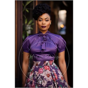 Digital ClipArt| Floral Elegance 2: African American Beauty in a Blossoming Dress