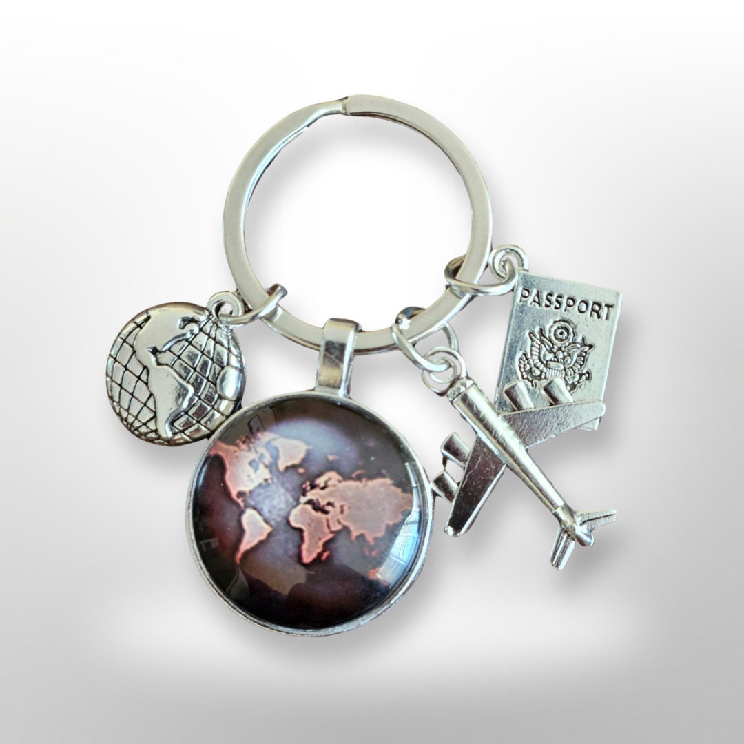 World Keychain 8 travel Keychain globe Keychain world Map Charm
