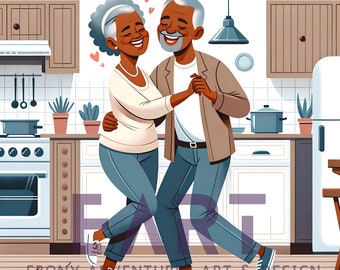 Dance of Joy Clipart| Love Connection| African American Couple | Love, Romance PNG| Elderly Couple| Hand In Hand PNG| Black Love| Romantic