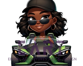 Black Biker Girl Clipart: Road Queen PNG (Digital Download)