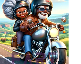Bikers Clipart| Love Connection| African American Couple Clipart| Love and Romance PNG| Motorcycle | Road trip PNG| Black Love| Romantic