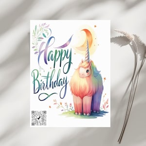 Unicorn Birthday card Invitation, Pastel, Rainbow Unicorn, Colorful Cupcake, Digital Download, Printable 300dpi PNG,Instant Download, HQ DIY