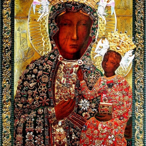 Black Madonna of Częstochowa Holy Land Dormition Church+9Miraculous Images of Our Lady of Jasna Góra Adorned in Various dresses 5000DPI Prin