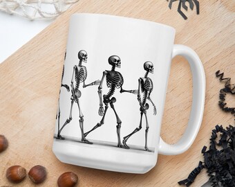Skeleton March White glossy mug | The Funny Creepy Weird Scary Cute Horror Ceramic Mug