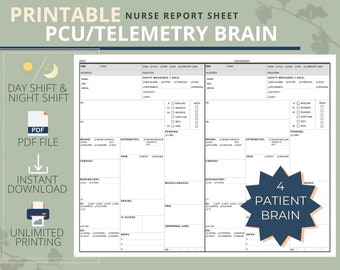 PCU/Step-down/Telemetry Nurse Brain Report Sheet  |  Printable PDF download