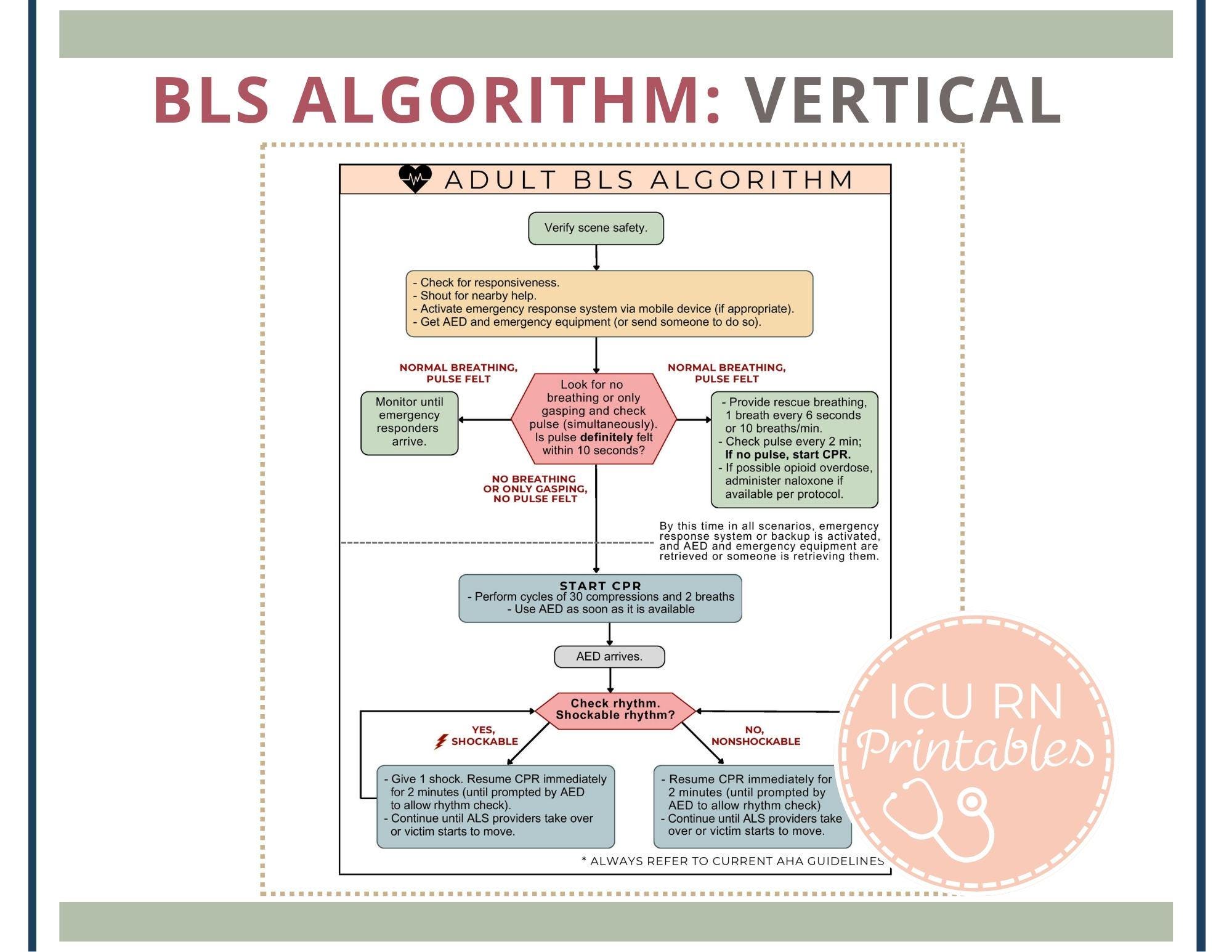 Adult Basic Life Support (BLS) Algorithm Bundle: Reference Sheet ...