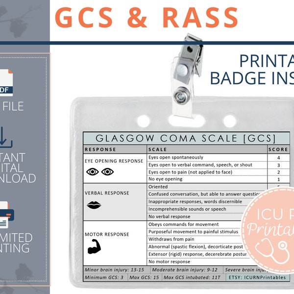 GCS & RASS [Glasgow Coma Scale / Richmond Agitation Sedation Scale]  |  Printable PDF download