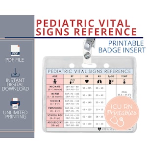 Pediatric Vital Signs Reference Badge Insert  |  Printable PDF download