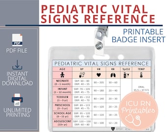 Pediatric Vital Signs Reference Badge Insert  |  Printable PDF download