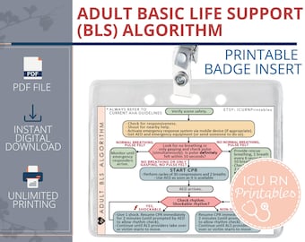 Adult Basic Life Support (BLS) Algorithm Badge Insert  |  Printable PDF download
