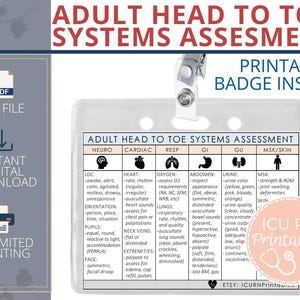 Adult Head to Toe Systems Assessment Badge Insert  |  Printable PDF download