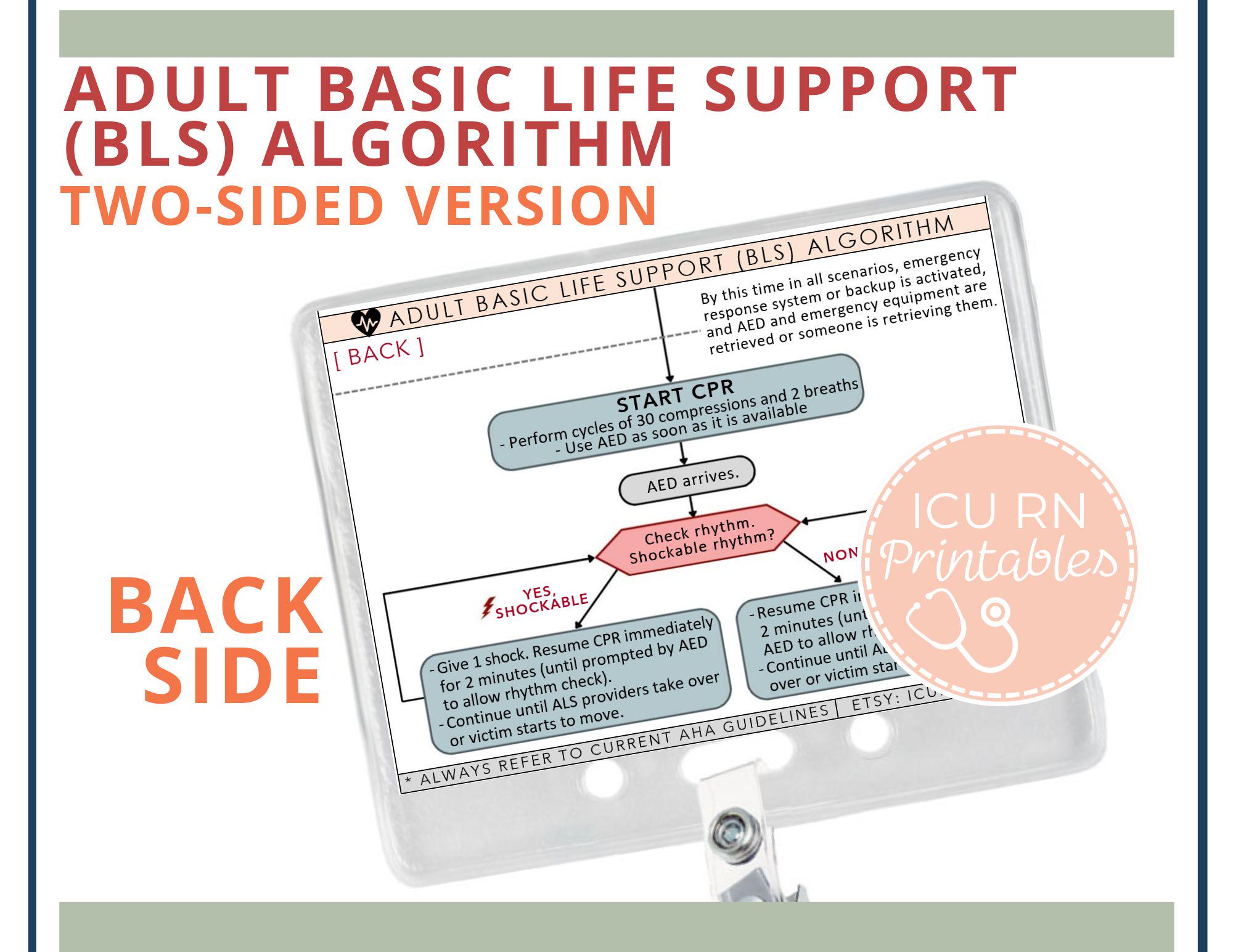 Adult Basic Life Support (BLS) Algorithm Bundle: Reference Sheet ...