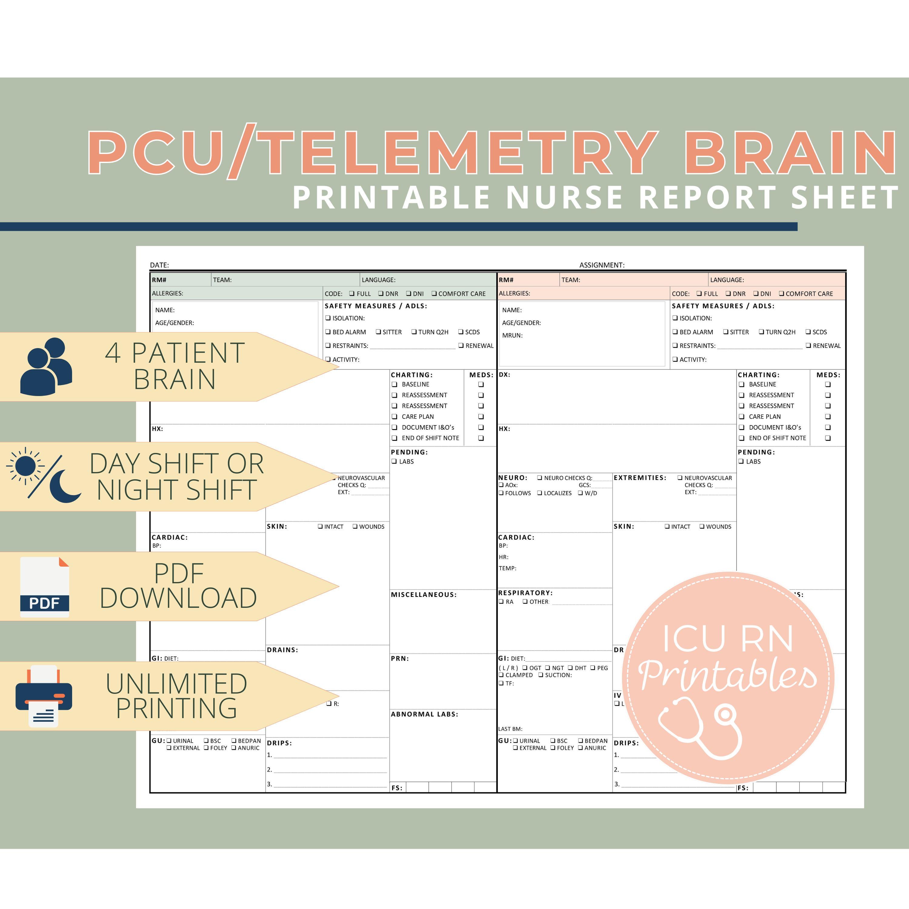 輸入盤7インチ：Current 93/Nurse With Wound Pcu/step-down/telemetry Nurse Brain Report Sheet | Printable PDF