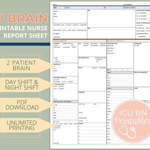 ICU Nurse Brain Report Sheet  |  Printable PDF download