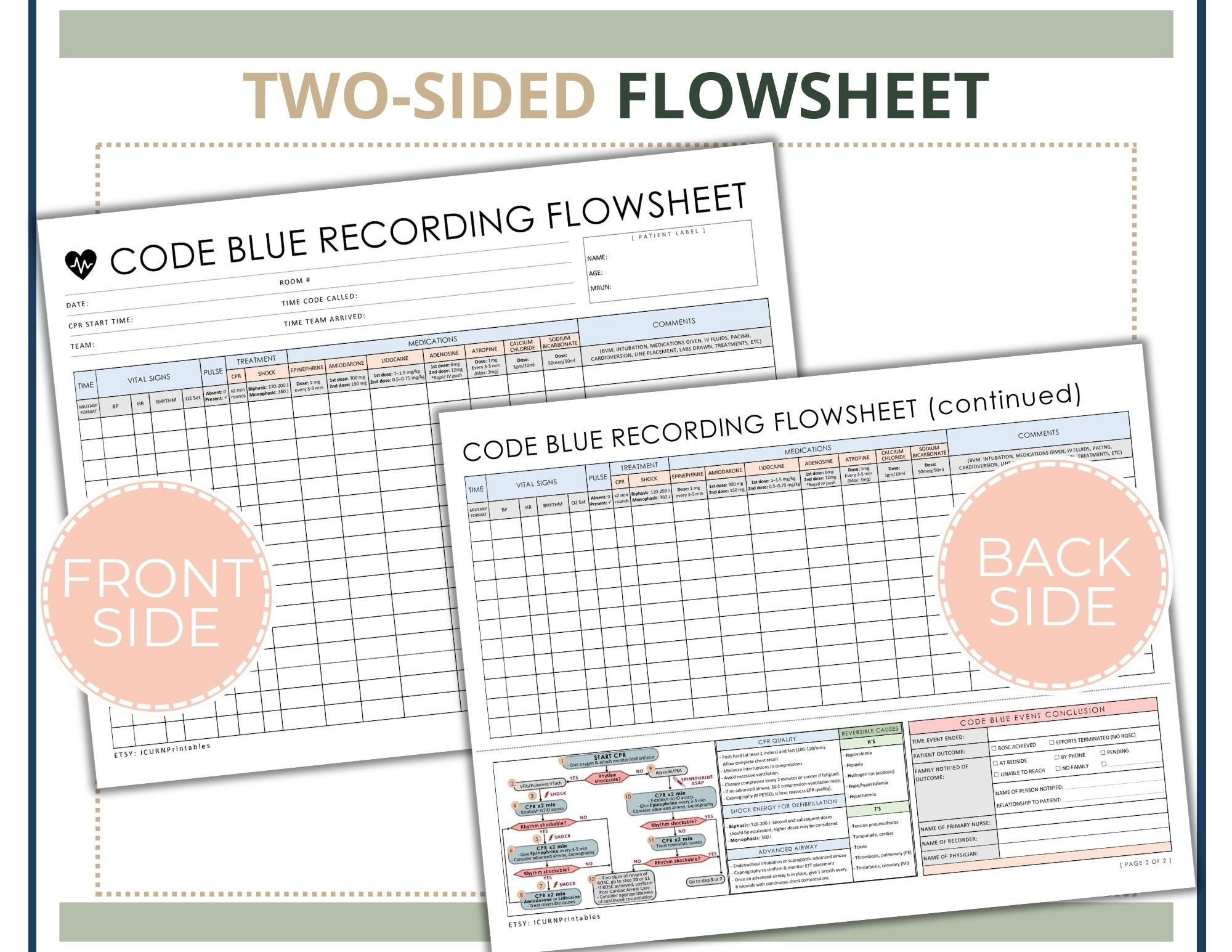 Code Blue Recording Flowsheet | Printable PDF Download - Etsy