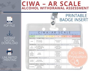 CIWA-AR: Inserción de insignia para evaluación de abstinencia de alcohol / Descarga de PDF imprimible
