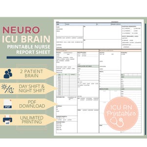 Neuro ICU Nurse Brain Report Sheet  |  Printable PDF download