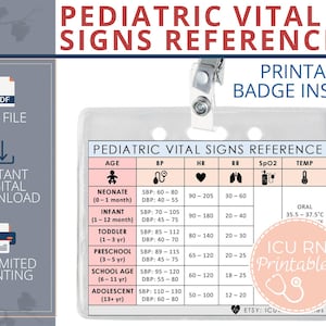 Pediatric Vital Signs Reference Badge Insert  |  Printable PDF download