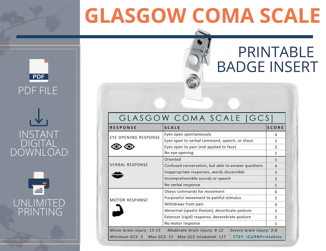 Glasgow Coma Scale GCS Printable PDF - Etsy