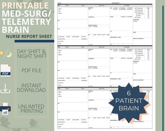 6 Patient Med-surg Nurse Brain Report Sheet  |  Printable PDF download