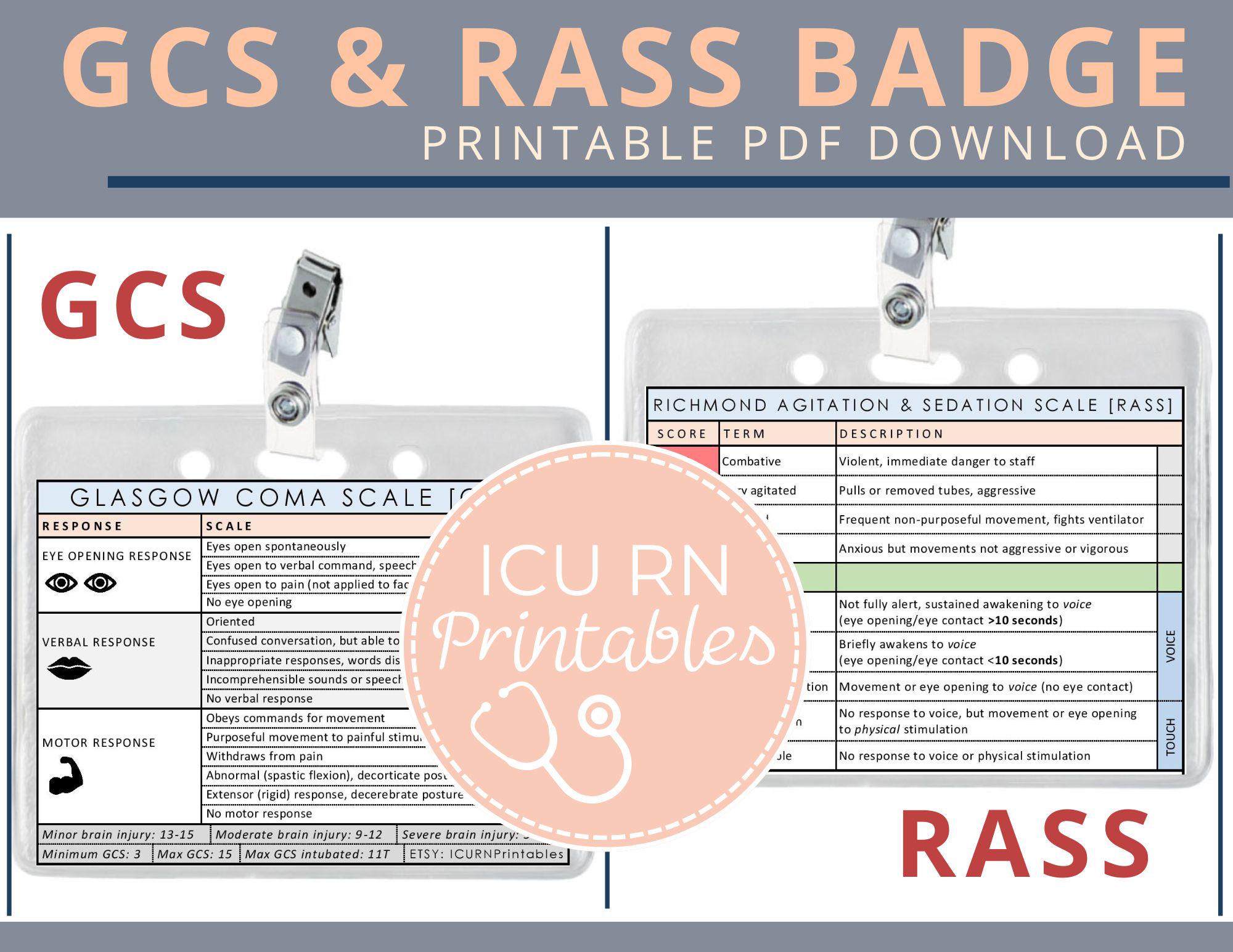 GCS & RASS [glasgow Coma Scale / Richmond Agitation Sedation Scale ...