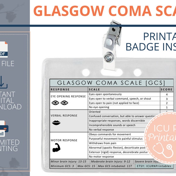 Glasgow Coma Scale  [GCS]  |  Printable PDF download
