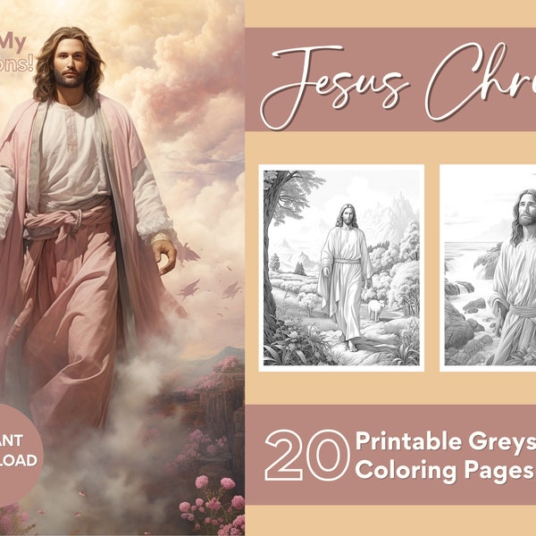 Jesus Christ Coloring Pages For Adults 20 Greyscale Pages to Color Printable PDF PNG Instant Download Coloring To Relax and Unwind